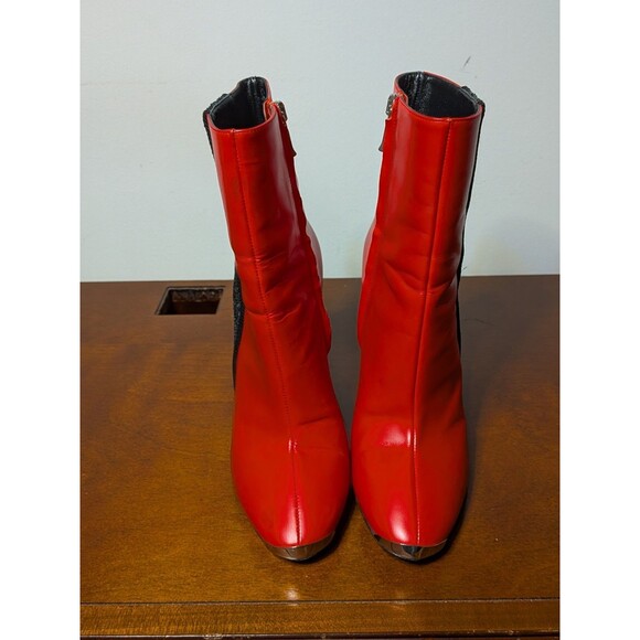 AMIRI Red Leather Ankle Boots Glitter Stripe Pointed Toe Made in Italy, sz 38/7 - Picture 3 of 12